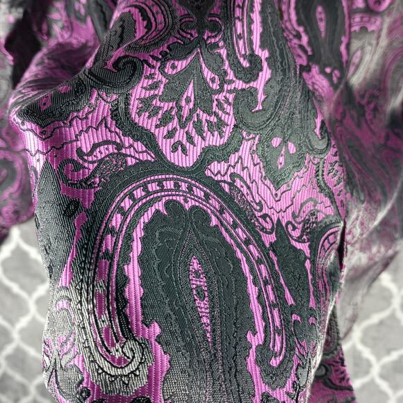 Angelino for Bermuda Men Shirt Men Size 5XL Purple Black Paisley Brocade Flashy - Picture 10 of 14
